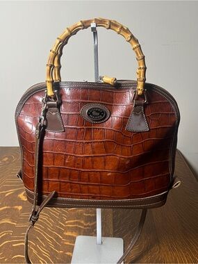 Dooney & Bourke Vintage Brown Croc-Embossed Satchel with Bamboo Handles
